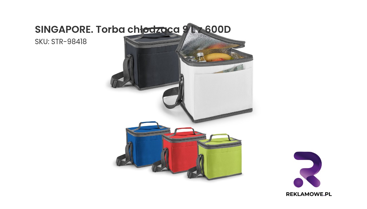 SINGAPORE. Torba chłodząca 9 L z 600D Torba chłodząca Singapore o pojemności 9 litrów wykonana z materiału 600D