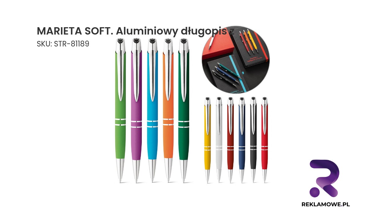 MARIETA SOFT. Aluminiowy długopis z klipsem MARIETA SOFT aluminiowy długopis z miękkim wykończeniem