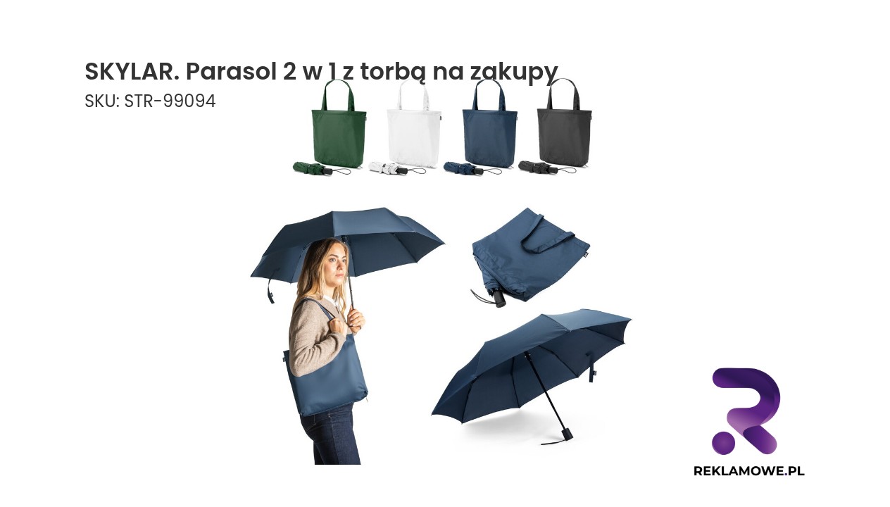 SKYLAR. Parasol 2 w 1 z torbą na zakupy z poliestru z recyklingu w zestawie SKYLAR parasol 2 w 1 z torbą na zakupy – praktyczny parasol i torba zakupowa